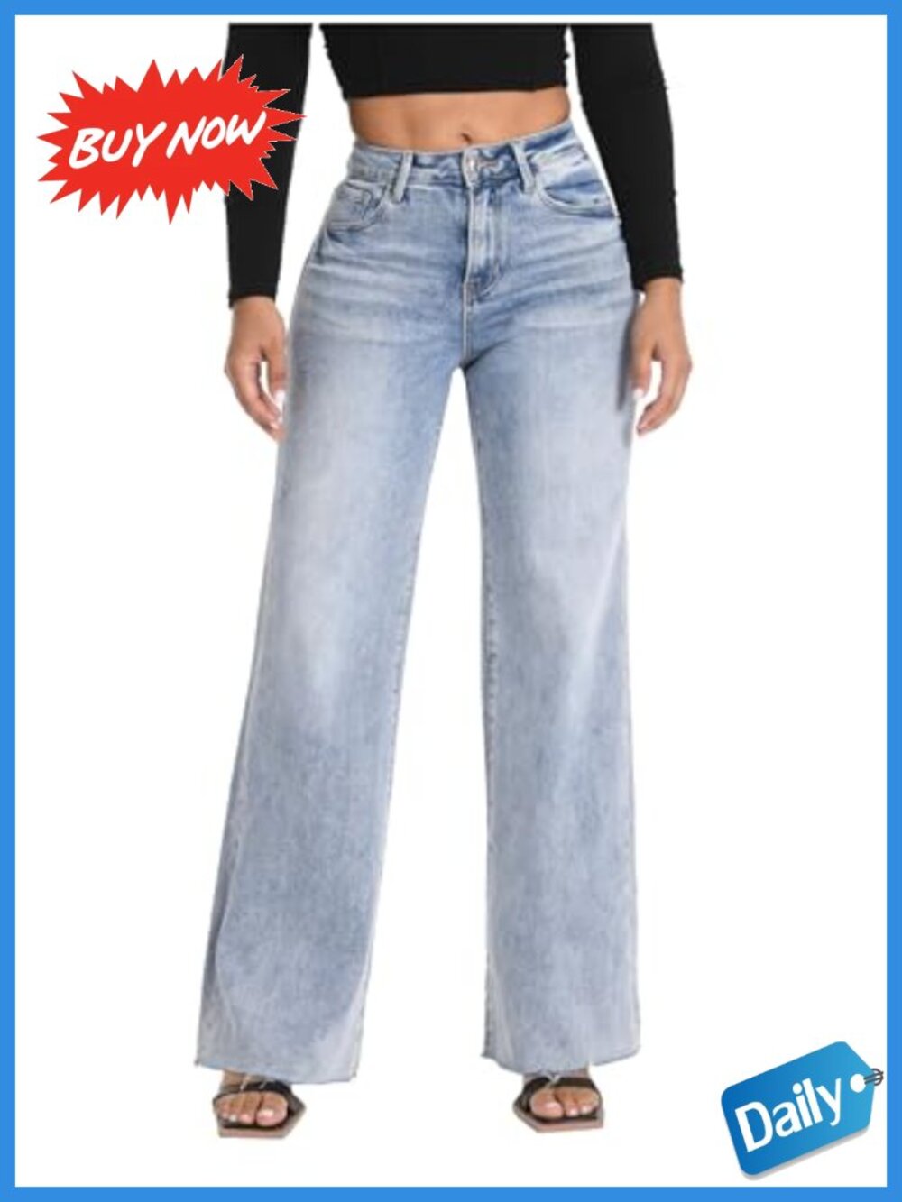 High Waisted Wide Leg Stretchy Jeans Tummy Control Denim Pants